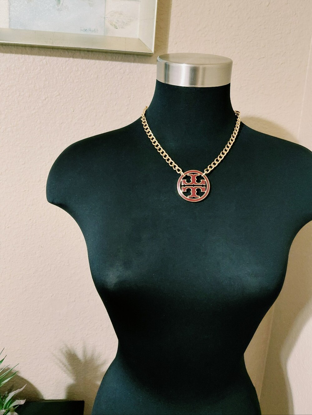 Tory Burch Gold Red Logo Necklace